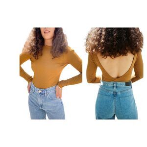 Goldsign The Rib Deep Bodysuit NWT Long Sleeve Golden‎ Yellow Ochre Small